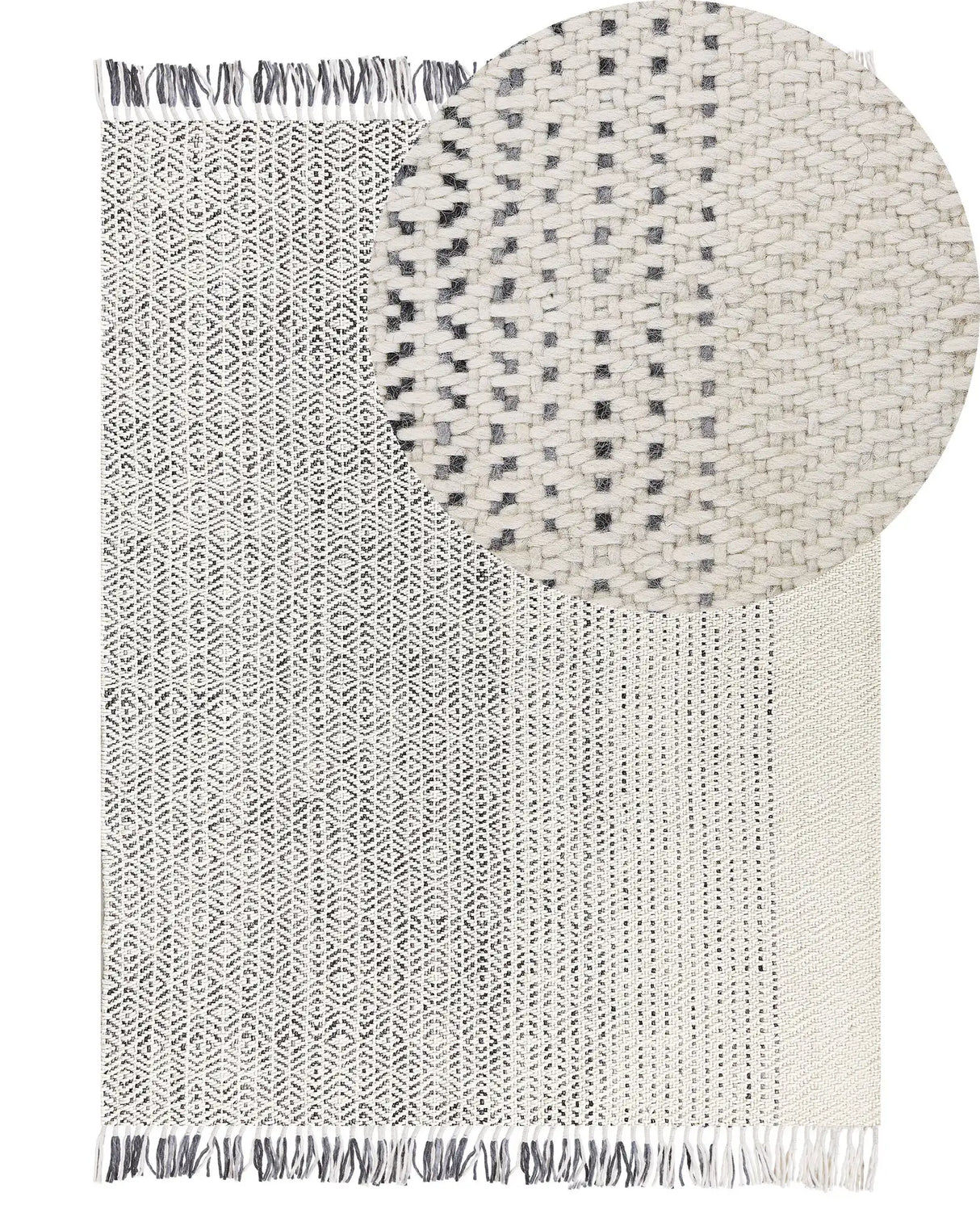 Rug White and Grey Wool Cotton 140 x 200 cm Hand Woven Flat Weave with Tassels Beliani