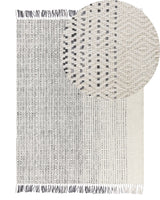 Rug White and Grey Wool Cotton 140 x 200 cm Hand Woven Flat Weave with Tassels Beliani