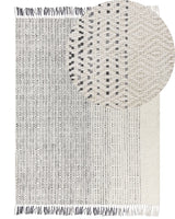Rug White and Grey Wool Cotton 160 x 230 cm Hand Woven Flat Weave with Tassels Beliani