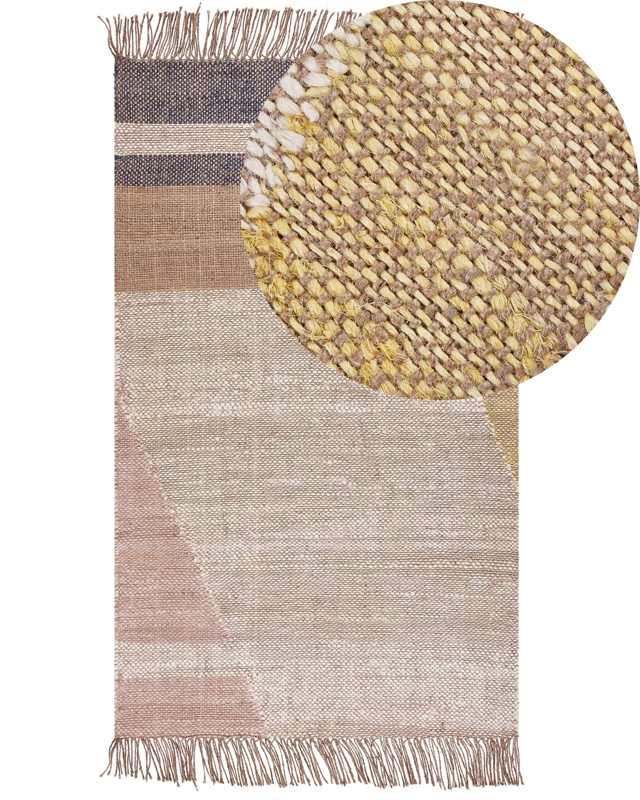 Area Rug Carpet Brown Jute Geometric Pattern 80 x 150 cm cm Rustic Boho Beliani