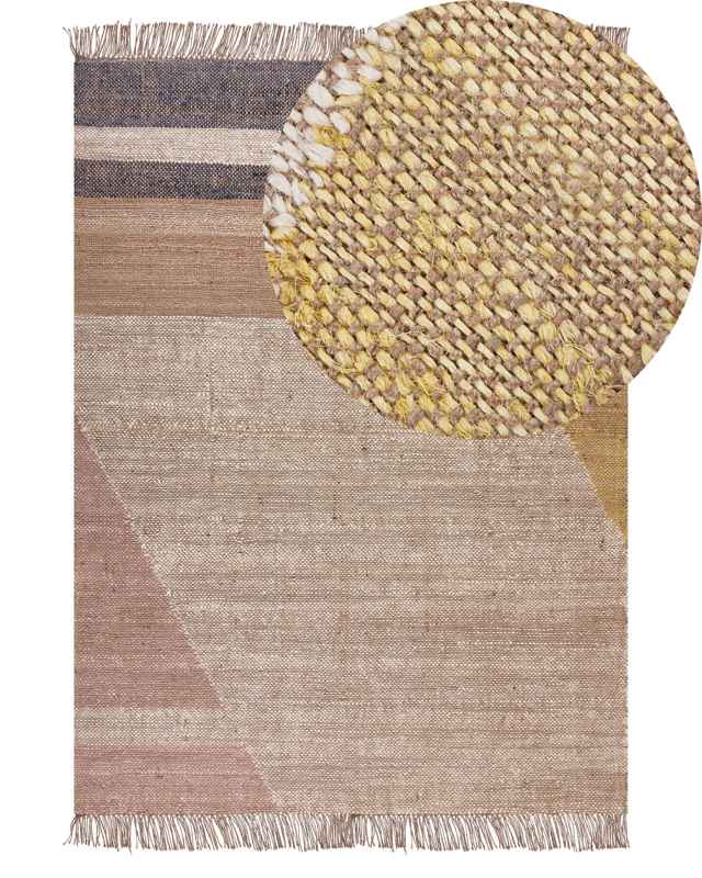 Area Rug Carpet Brown  Jute Geometric Pattern 140 x 200 cm cm Rustic Boho Beliani