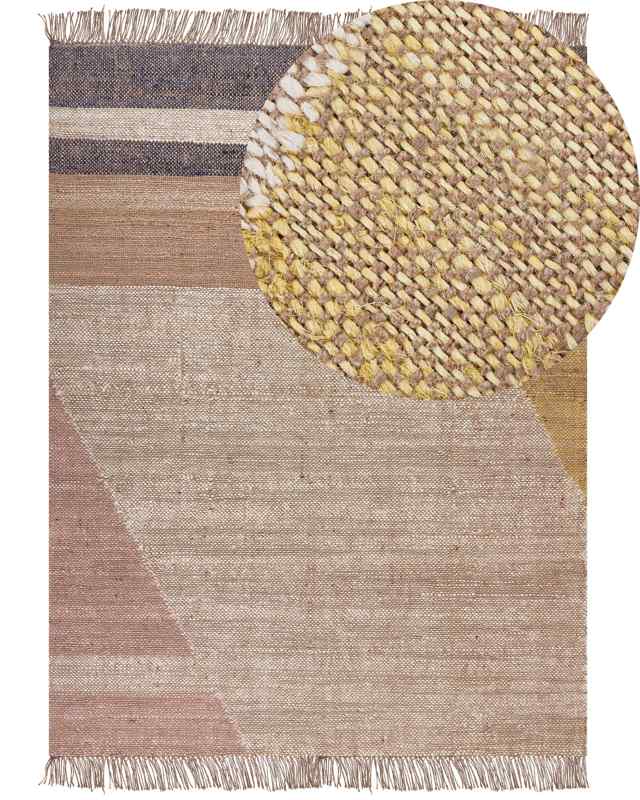 Area Rug Carpet Brown  Jute Geometric Pattern 160 x 230 cm cm Rustic Boho Beliani