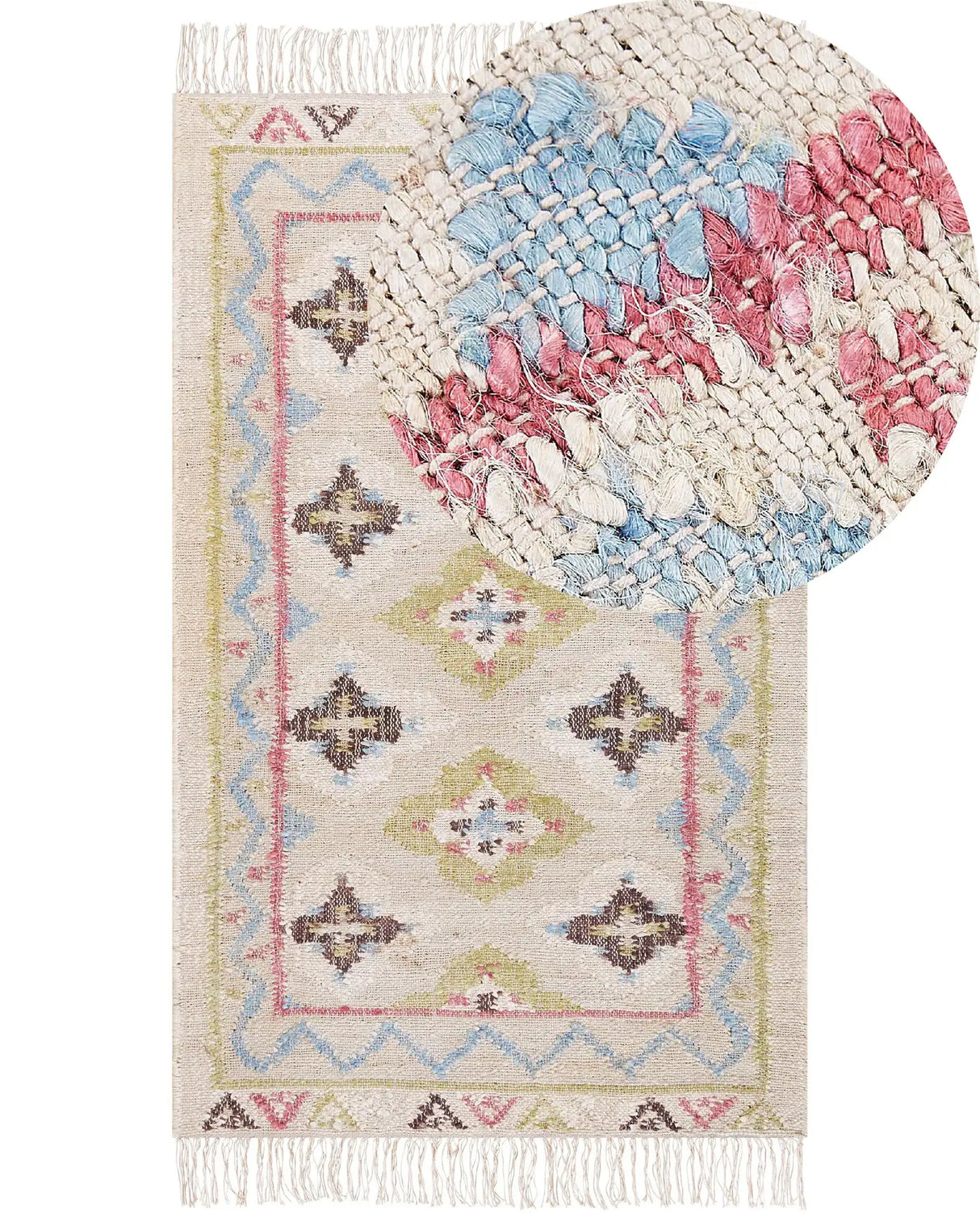 Area Rug Multicolour Jute 80 x 150 cm Rectangle with Tassels Handwoven Boho Style Living Room Bedroom Beliani