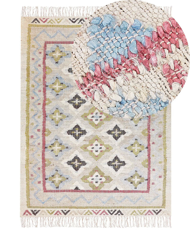 Area Rug Multicolour Jute 140 x 200 cm Rectangle with Tassels Handwoven Boho Style Living Room Bedroom Beliani