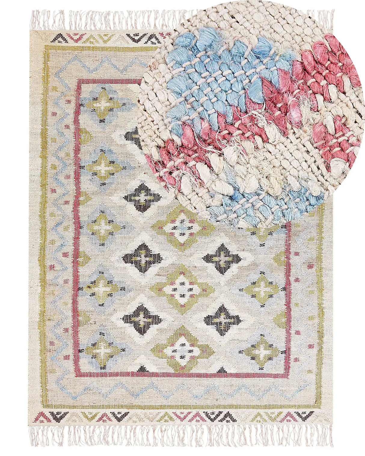 Area Rug Multicolour Jute 160 x 230 cm Rectangle with Tassels Handwoven Boho Style Living Room Bedroom Beliani