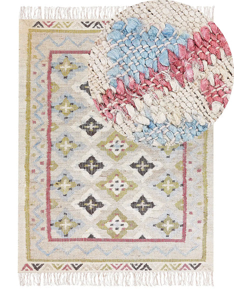 Area Rug Multicolour Jute 160 x 230 cm Rectangle with Tassels Handwoven Boho Style Living Room Bedroom Beliani