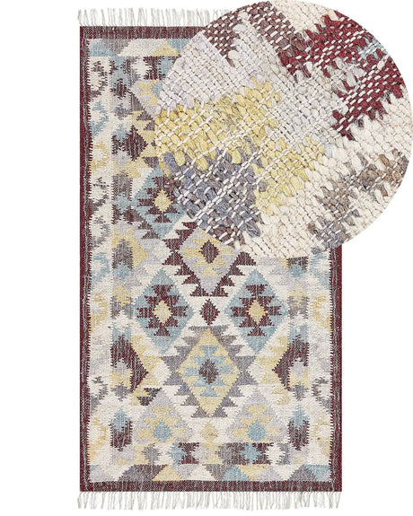 Area Rug Multicolour Jute 80 x 150 cm Rectangle with Tassels Handwoven Boho Style Living Room Bedroom Beliani