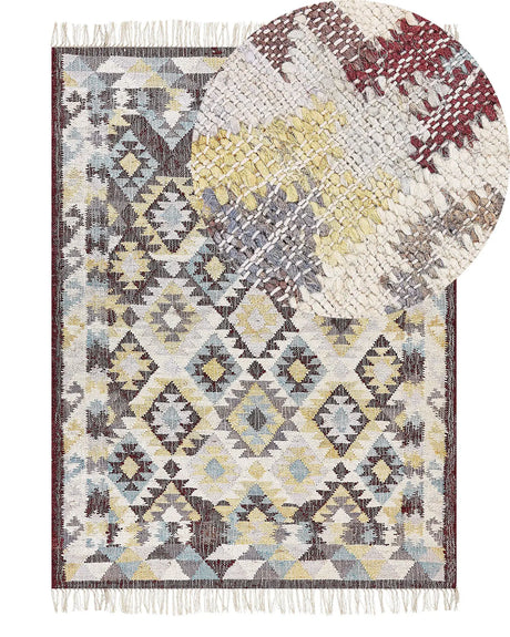 Area Rug Multicolour Jute 140 x 200 cm Rectangle with Tassels Handwoven Boho Style Living Room Bedroom Beliani
