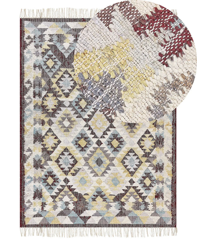 Area Rug Multicolour Jute 140 x 200 cm Rectangle with Tassels Handwoven Boho Style Living Room Bedroom Beliani