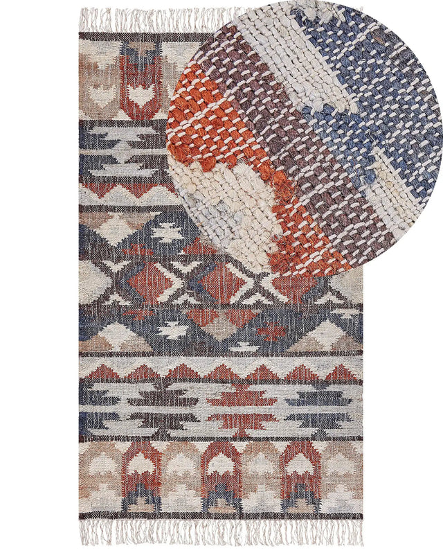 Area Rug Multicolour Jute 80 x 150 cm Rectangle Geometric Pattern with Tassels Handwoven Boho Style Living Room Bedroom Beliani
