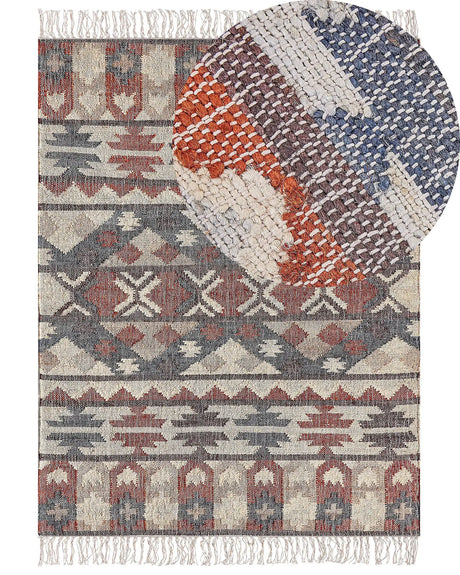 Area Rug Multicolour Jute 160 x 230 cm Rectangle Geometric Pattern with Tassels Handwoven Boho Style Living Room Bedroom Beliani
