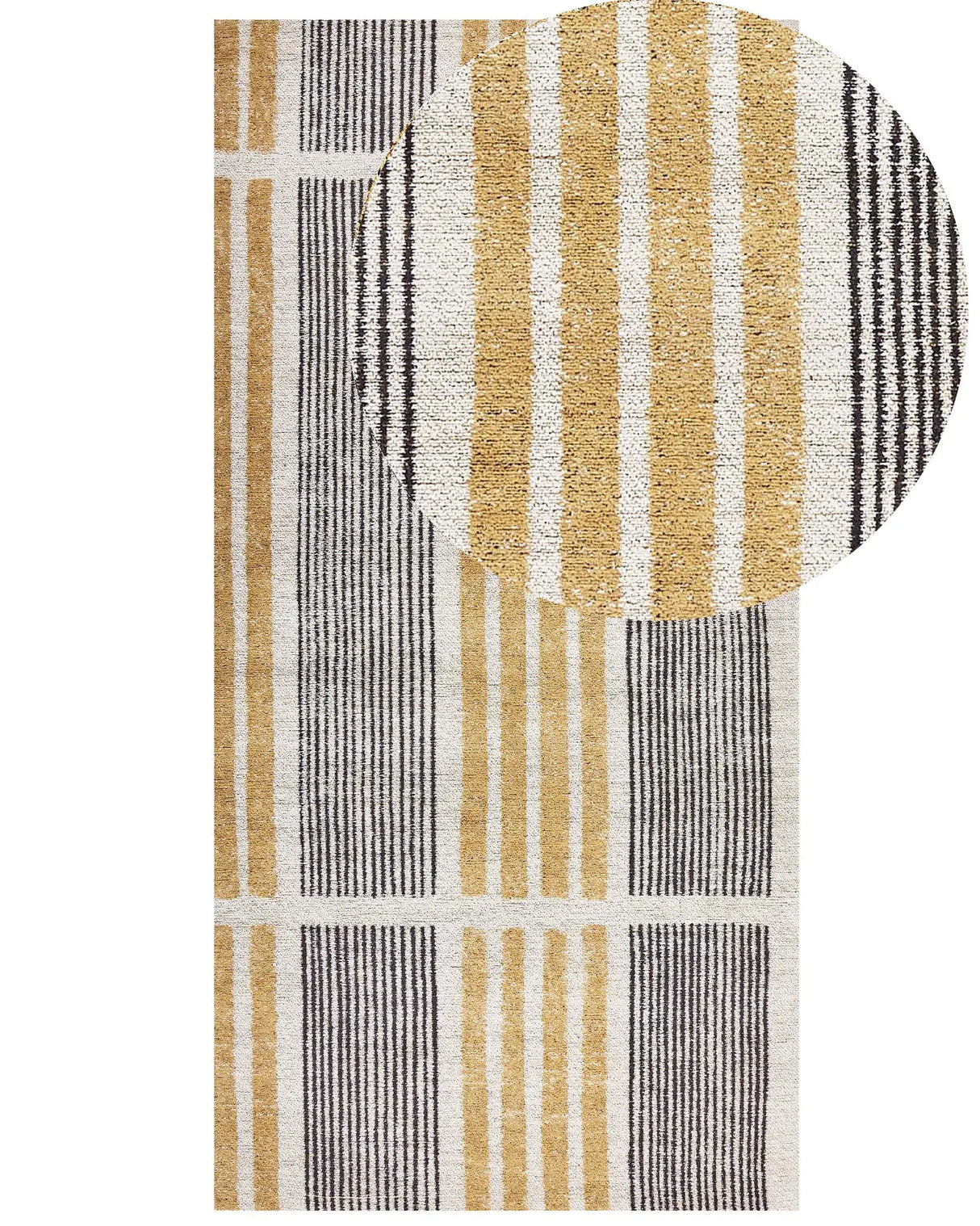 Area Rug Yellow and Black Cotton 80 x 150 cm Flat Weave Jacquard Woven Striped Pattern Boho Living Room Bedroom Beliani