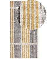 Area Rug Yellow and Black Cotton 80 x 150 cm Flat Weave Jacquard Woven Striped Pattern Boho Living Room Bedroom Beliani