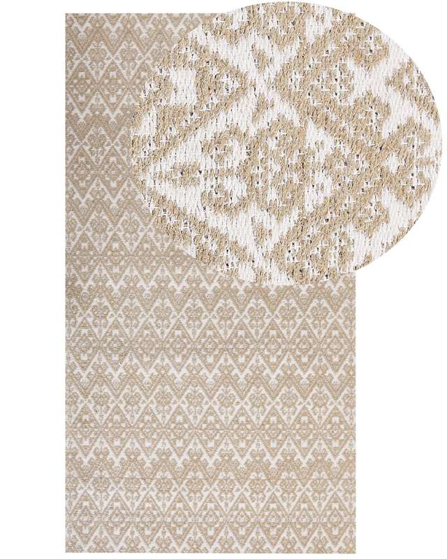 Area Rug Beige Jute 80 x 150 cm Rectangular with Geometric Pattern Flat Weave Boho Style Bedroom Living Room Beliani