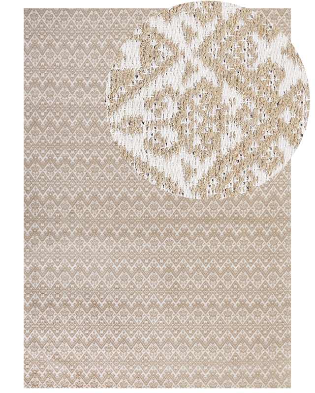 Area Rug Beige Jute 160 x 230 cm Rectangular with Geometric Pattern Flat Weave Boho Style Bedroom Living Room Beliani