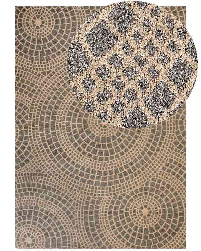 Area Rug Beige and Grey Jute 160 x 230 cm Rectangular with Geometric Pattern Flat Weave Boho Style Bedroom Living Room Beliani