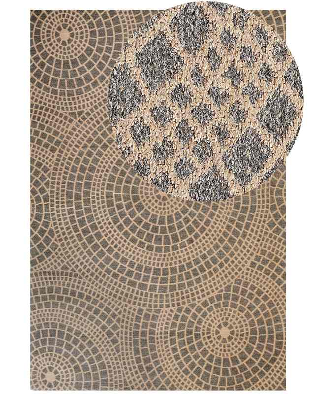 Area Rug Beige and Grey Jute 200 x 300 cm Rectangular with Geometric Pattern Flat Weave Boho Style Bedroom Living Room Beliani