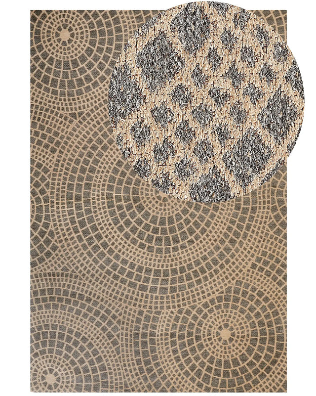 Area Rug Beige and Grey Jute 200 x 300 cm Rectangular with Geometric Pattern Flat Weave Boho Style Bedroom Living Room Beliani