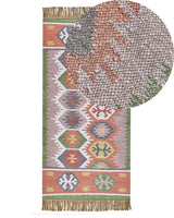 Area Rug Multicolour 80 x 150 cm Synthetic Material Decorative Tassels Indian Style Indoor Outdoor  Beliani