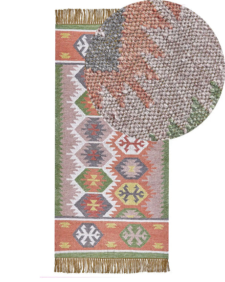 Area Rug Multicolour 80 x 150 cm Synthetic Material Decorative Tassels Indian Style Indoor Outdoor  Beliani