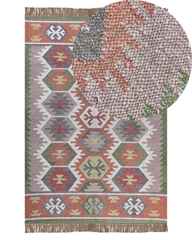 Area Rug Multicolour 160 x 230 cm Synthetic Material Decorative Tassels Indian Style Indoor Outdoor  Beliani