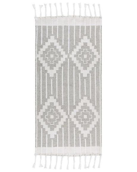 Area Rug Grey and White 80 x 150 cm Synthetic Material Decorative Tassels Indian Style Indoor Outdoor  Beliani