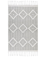 Area Rug Grey and White 140 x 200 cm Synthetic Material Decorative Tassels Indian Style Indoor Outdoor  Beliani