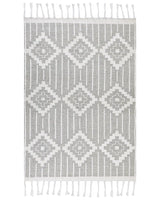 Area Rug Grey and White 160 x 230 cm Synthetic Material Decorative Tassels Indian Style Indoor Outdoor  Beliani