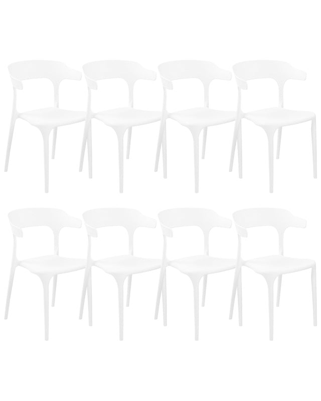 Set of 8 Garden Chairs White Polypropylene Lightweight Weather Resistant Plastic Indoor Outdoor Modern Beliani