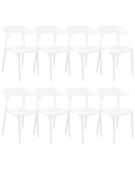 Set of 8 Garden Chairs White Polypropylene Lightweight Weather Resistant Plastic Indoor Outdoor Modern Beliani