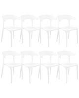 Set of 8 Garden Chairs White Polypropylene Lightweight Weather Resistant Plastic Indoor Outdoor Modern Beliani