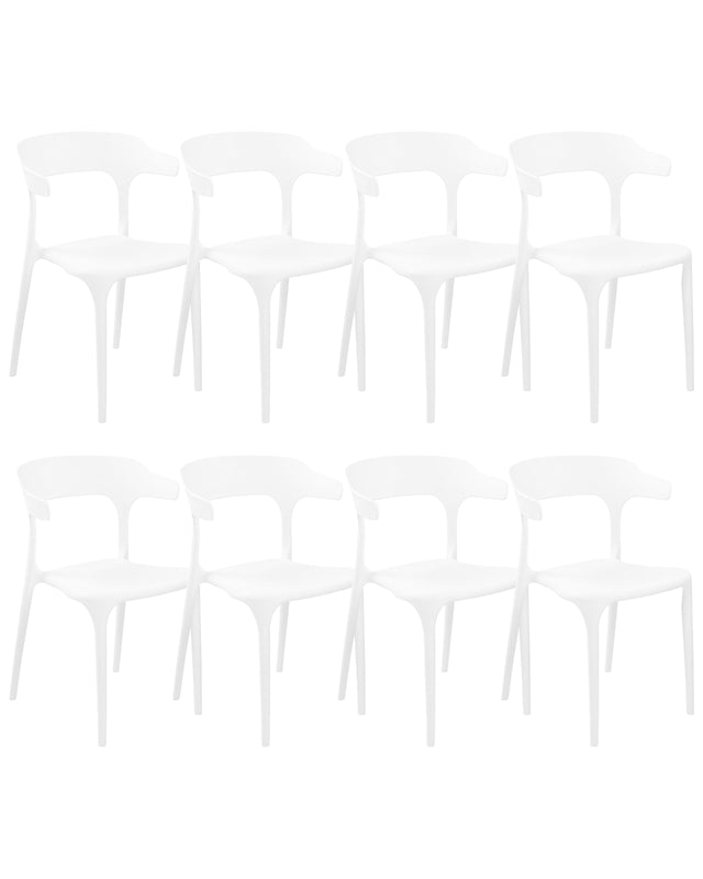 Set of 8 Garden Chairs White Polypropylene Lightweight Weather Resistant Plastic Indoor Outdoor Modern Beliani