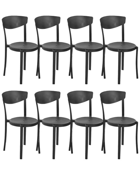 Set of 8 Garden Chairs Black Polypropylene Lightweight Weather Resistant Plastic Indoor Outdoor Modern Beliani