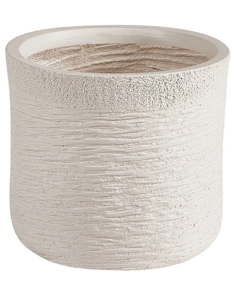 Plant Pot Beige Fibre Clay Round Weather Resistant Beliani