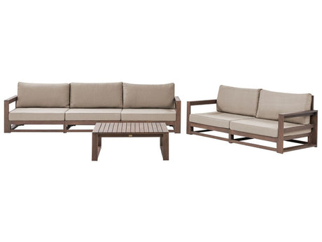 Garden Sofa Set Dark Wood  and Taupe Acacia Wood Outdoor 5 Seater 2 Sofas with Coffee Table Cushions Modern Design Beliani