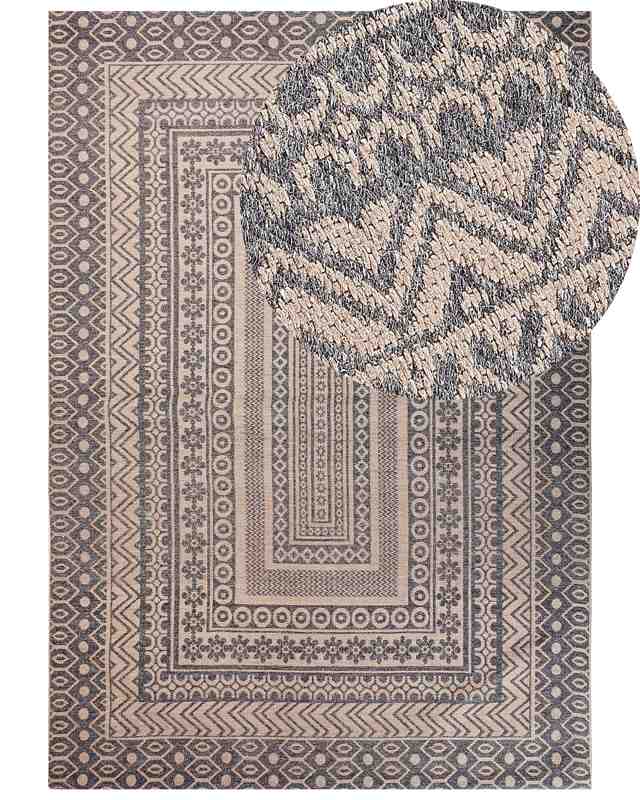 Area Rug Beige and Grey Jute Blend 160 x 230 cm Modern Geometric Pattern Soft Home Decor Beliani