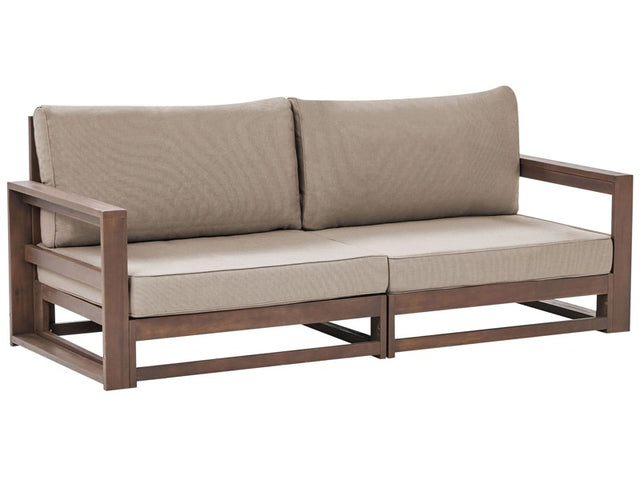 Garden Sofa Dark Wood and Taupe Acacia Wood Outdoor 2 Seater with Cushions Modern Design Beliani