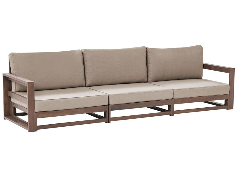 Garden Sofa Dark Wood and Taupe Acacia Wood Outdoor 3 Seater with Cushions Modern Design Beliani