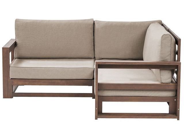 Garden Corner Sofa Dark Wood and Taupe Acacia Wood Outdoor 2 Seater with Cushions Modern Design Beliani