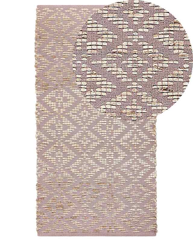 Area Rug Carpet Pink and Beige Cotton Jute 80 x 150 cm Geometric Pattern Rustic Boho Beliani