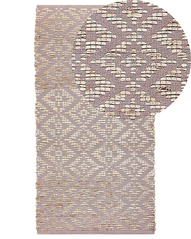 Area Rug Carpet Pink and Beige Cotton Jute 80 x 150 cm Geometric Pattern Rustic Boho Beliani