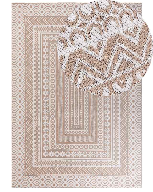 Area Rug Beige and White Jute Blend 160 x 230 cm Modern Geometric Pattern Soft Home Decor Beliani