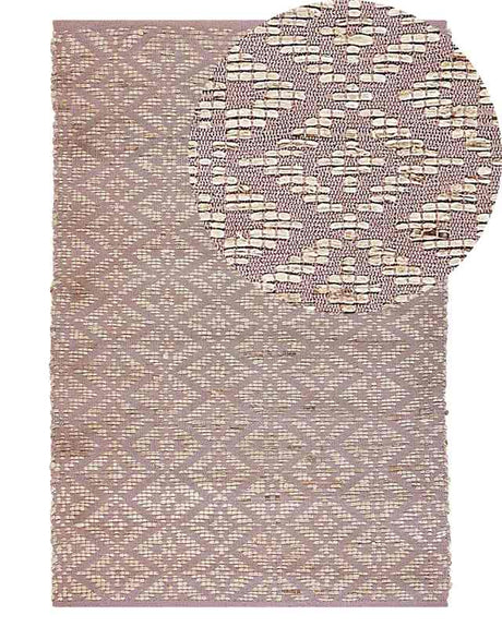 Area Rug Carpet Pink and Beige Cotton Jute 140 x 200 cm Geometric Pattern Rustic Boho Beliani