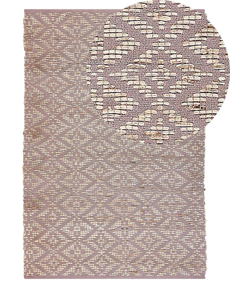 Area Rug Carpet Pink and Beige Cotton Jute 140 x 200 cm Geometric Pattern Rustic Boho Beliani