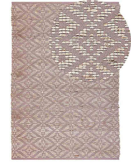 Area Rug Carpet Pink and Beige Cotton Jute 160 x 230 cm Geometric Pattern Rustic Boho Beliani