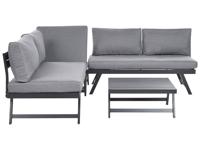 5 Seater Garden Sofa Set Grey Cushions Black Frame Adjustable Seats Coffee Table Modern Design Beliani