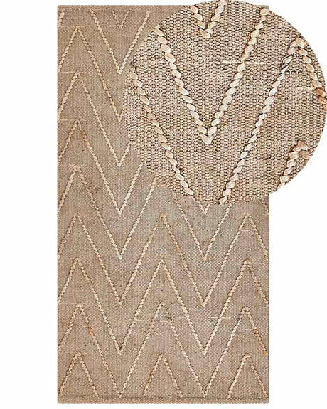 Area Rug Beige Jute Cotton 80 x 150 cm Rectangular Geometric Pattern Handwoven Boho Style Bedroom Living Room Beliani