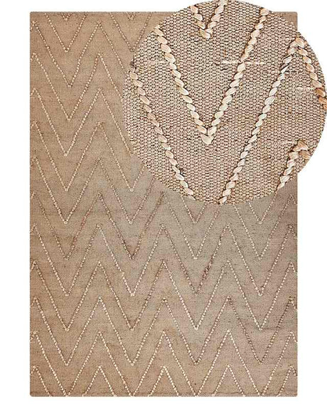 Area Rug Beige Jute Cotton 140 x 200 cm Rectangular Geometric Pattern Handwoven Boho Style Bedroom Living Room Beliani