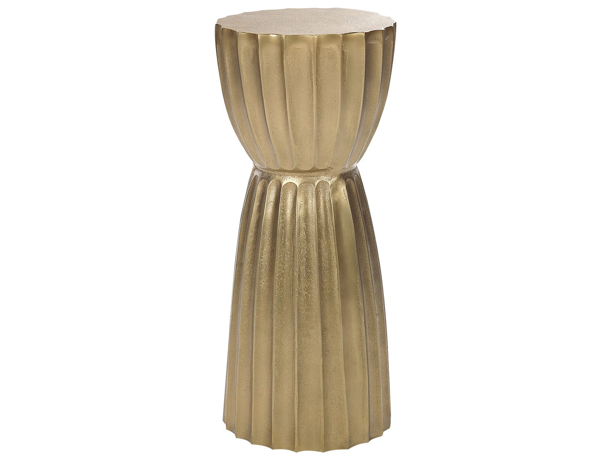 Side Table Gold Aluminium Distressed Pillar Shape Design  24 cm Contemporary Home Furniture Beliani