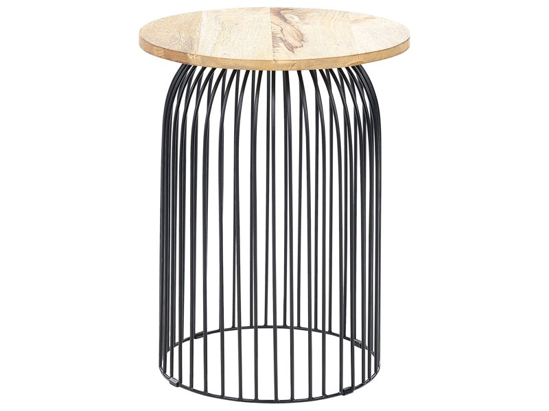 Side Table Light and Black Mango Wood and Aluminium ø 36 cm Decorative Coffee Side Table Small Living Room Furniture Beliani